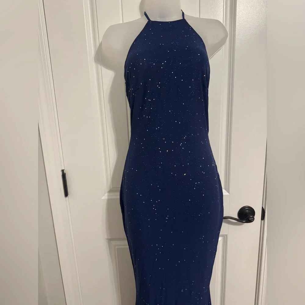 Parthea Women's Navy Sequin sparkling Bodycon Maxi Dress - Picture 4 of 5